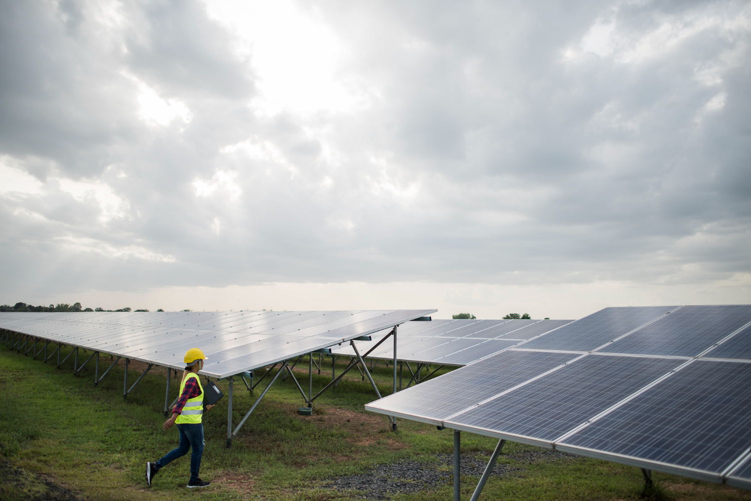 A technician monitoring a massive solar farm and EV battery plant supported by yes! invest africa